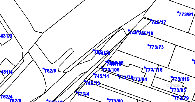 Parcela st. 745/9 v KÚ Radčice u Plzně, Katastrální mapa