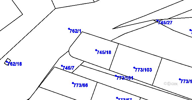 Parcela st. 745/18 v KÚ Radčice u Plzně, Katastrální mapa