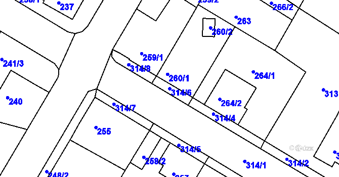 Parcela st. 314/6 v KÚ Radčice u Plzně, Katastrální mapa