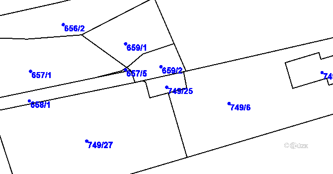 Parcela st. 749/25 v KÚ Radčice u Plzně, Katastrální mapa