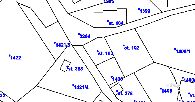 Parcela st. 103 v KÚ Radčice, Katastrální mapa