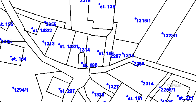 Parcela st. 149 v KÚ Radčice, Katastrální mapa