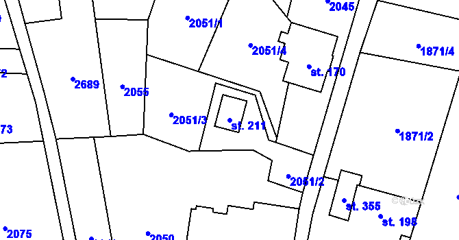 Parcela st. 211 v KÚ Radčice, Katastrální mapa