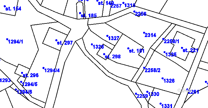 Parcela st. 298 v KÚ Radčice, Katastrální mapa