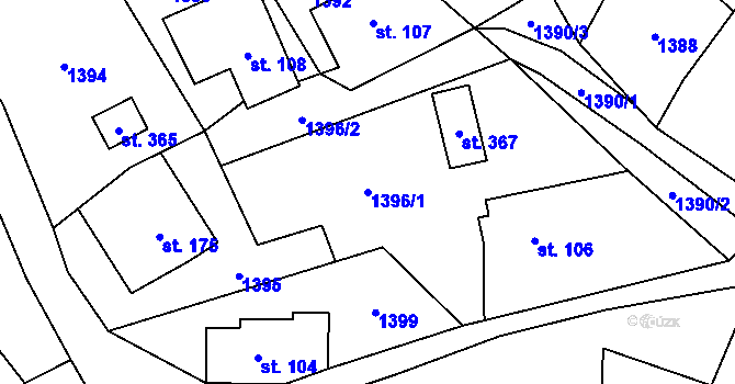 Parcela st. 1396/1 v KÚ Radčice, Katastrální mapa