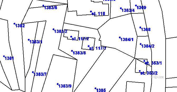 Parcela st. 117/1 v KÚ Radčice, Katastrální mapa