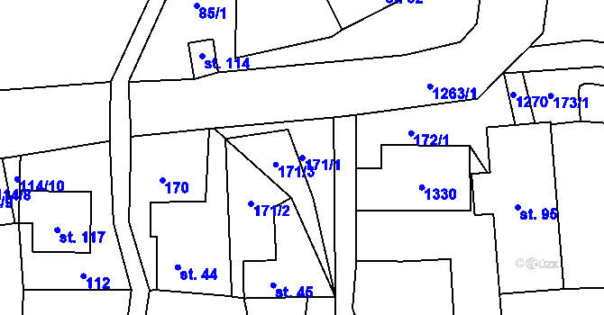 Parcela st. 171/1 v KÚ Radčice u Skutče, Katastrální mapa