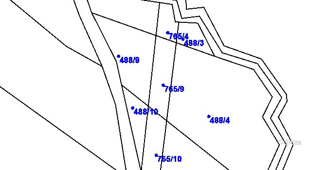 Parcela st. 765/9 v KÚ Radčice u Skutče, Katastrální mapa
