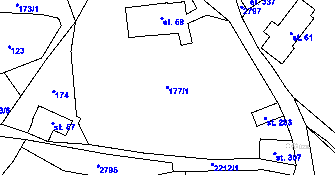 Parcela st. 177/1 v KÚ Radeč, Katastrální mapa