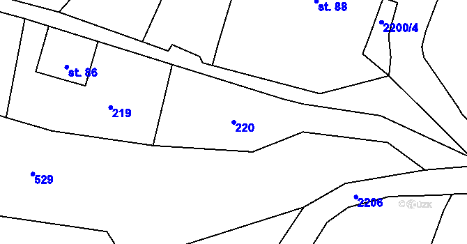 Parcela st. 220 v KÚ Radeč, Katastrální mapa