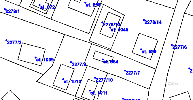 Parcela st. 954 v KÚ Radějov u Strážnice, Katastrální mapa