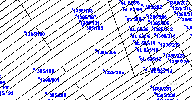 Parcela st. 1385/205 v KÚ Radějov u Strážnice, Katastrální mapa