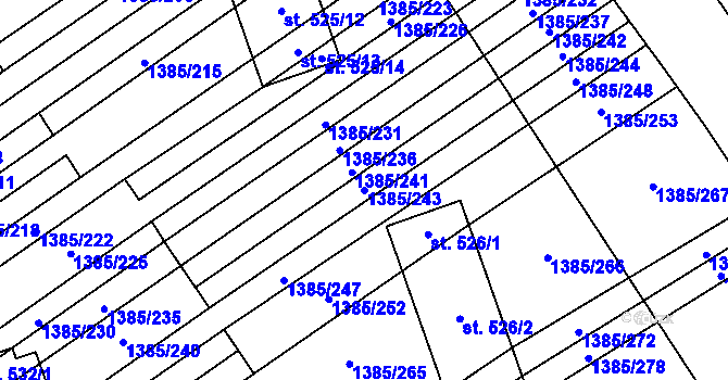 Parcela st. 1385/243 v KÚ Radějov u Strážnice, Katastrální mapa