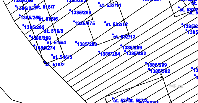 Parcela st. 1385/284 v KÚ Radějov u Strážnice, Katastrální mapa