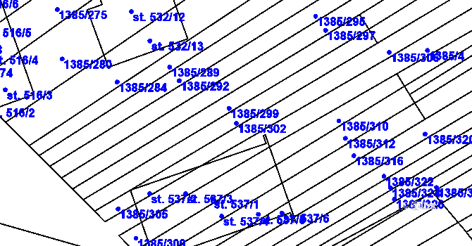 Parcela st. 1385/302 v KÚ Radějov u Strážnice, Katastrální mapa