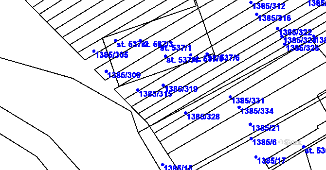 Parcela st. 1385/319 v KÚ Radějov u Strážnice, Katastrální mapa