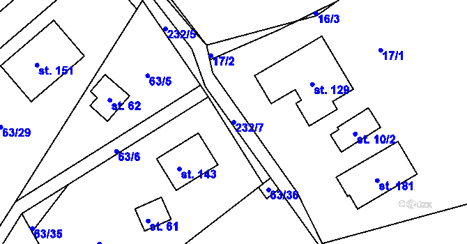 Parcela st. 232/7 v KÚ Olešky, Katastrální mapa
