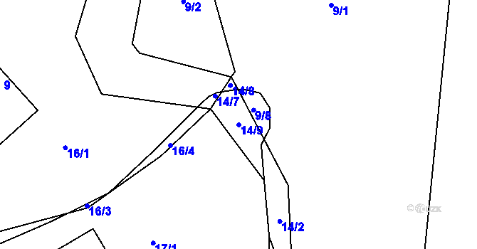 Parcela st. 14/9 v KÚ Olešky, Katastrální mapa