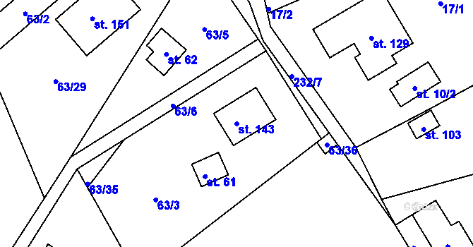 Parcela st. 143 v KÚ Olešky, Katastrální mapa