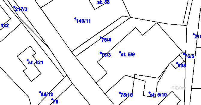 Parcela st. 76/3 v KÚ Olešky, Katastrální mapa