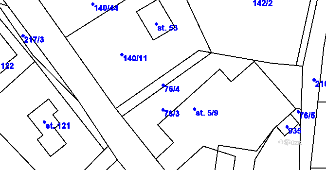 Parcela st. 76/4 v KÚ Olešky, Katastrální mapa