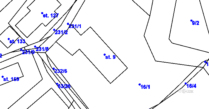 Parcela st. 9 v KÚ Olešky, Katastrální mapa