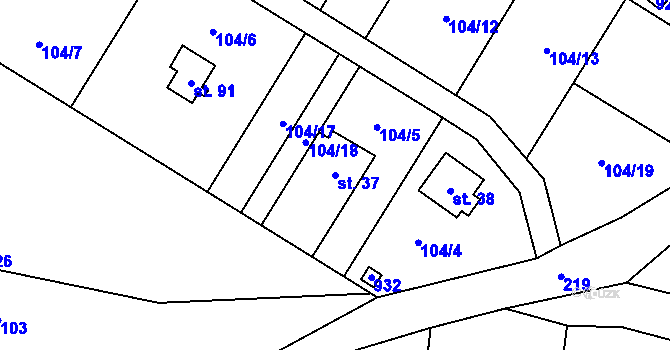 Parcela st. 37 v KÚ Olešky, Katastrální mapa