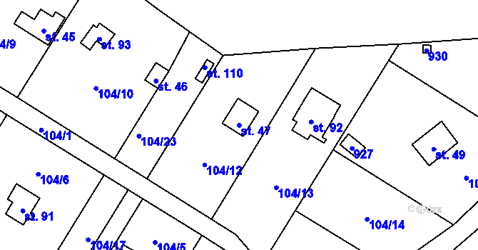 Parcela st. 47 v KÚ Olešky, Katastrální mapa