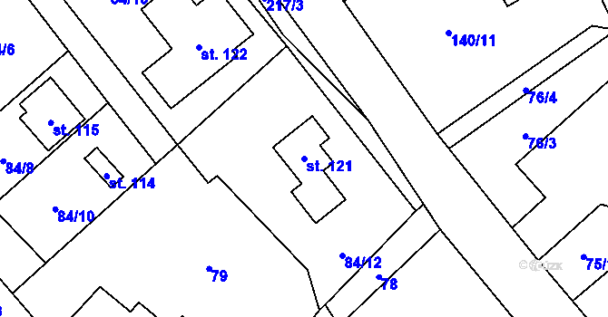 Parcela st. 121 v KÚ Olešky, Katastrální mapa