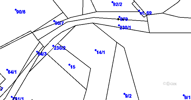 Parcela st. 14/1 v KÚ Olešky, Katastrální mapa