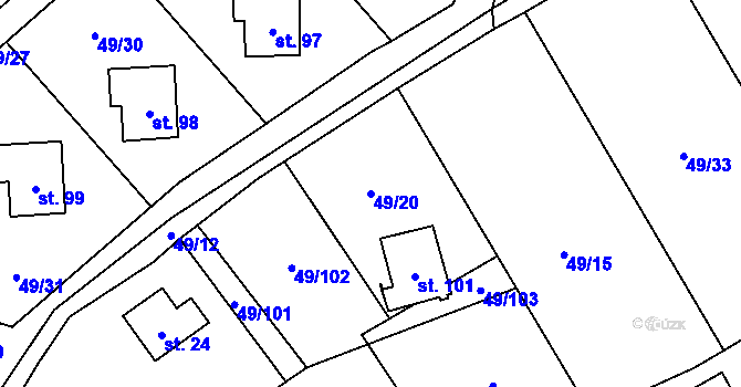 Parcela st. 49/20 v KÚ Olešky, Katastrální mapa
