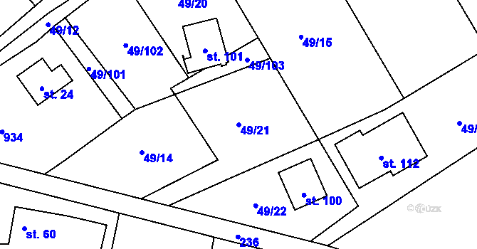 Parcela st. 49/21 v KÚ Olešky, Katastrální mapa