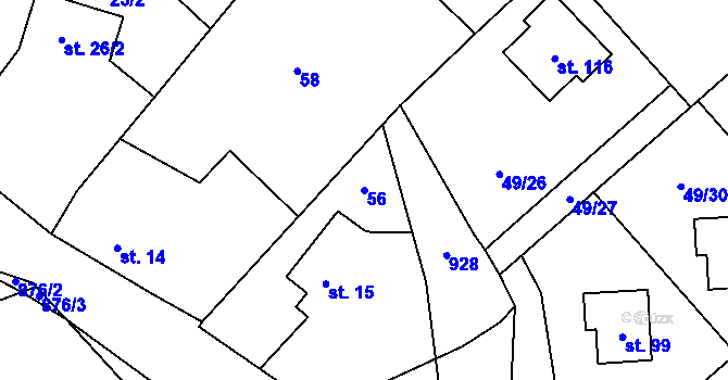 Parcela st. 56 v KÚ Olešky, Katastrální mapa