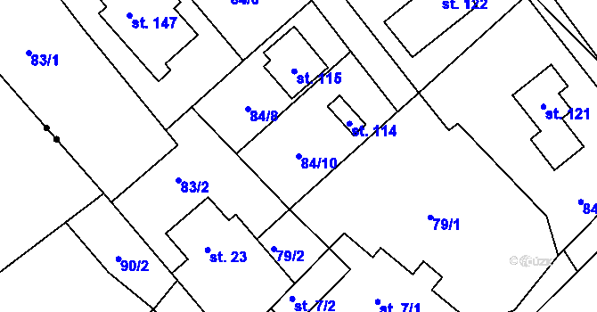 Parcela st. 84/10 v KÚ Olešky, Katastrální mapa