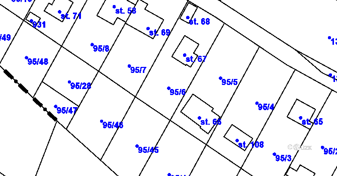 Parcela st. 95/6 v KÚ Olešky, Katastrální mapa