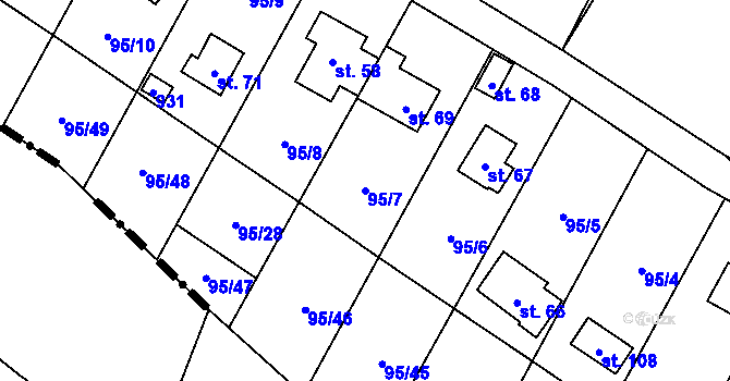 Parcela st. 95/7 v KÚ Olešky, Katastrální mapa