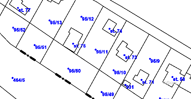 Parcela st. 95/11 v KÚ Olešky, Katastrální mapa