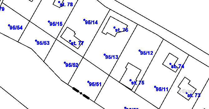 Parcela st. 95/13 v KÚ Olešky, Katastrální mapa