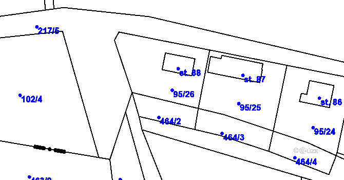 Parcela st. 95/26 v KÚ Olešky, Katastrální mapa