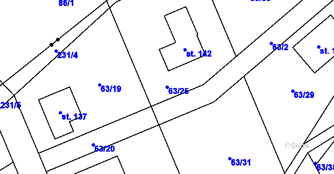 Parcela st. 63/25 v KÚ Olešky, Katastrální mapa