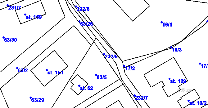 Parcela st. 232/5 v KÚ Olešky, Katastrální mapa
