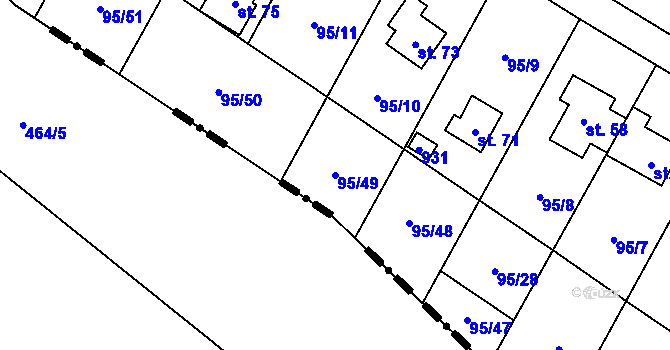 Parcela st. 95/49 v KÚ Olešky, Katastrální mapa