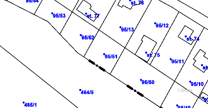 Parcela st. 95/51 v KÚ Olešky, Katastrální mapa