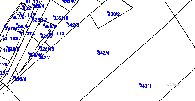 Parcela st. 342/4 v KÚ Radějovice, Katastrální mapa