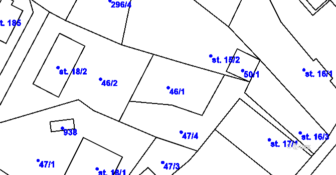 Parcela st. 46/1 v KÚ Radějovice, Katastrální mapa