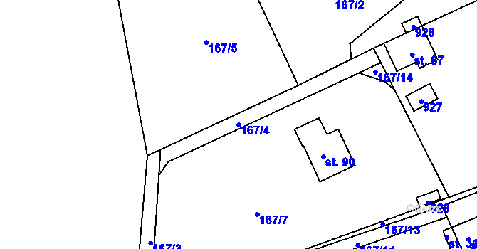 Parcela st. 167/4 v KÚ Radějovice, Katastrální mapa