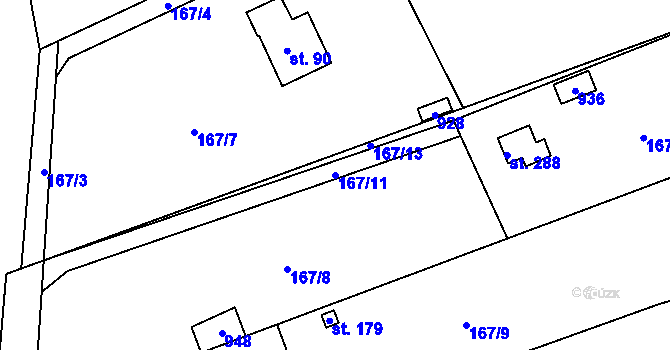 Parcela st. 167/11 v KÚ Radějovice, Katastrální mapa