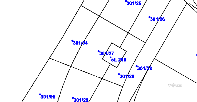Parcela st. 301/27 v KÚ Radějovice, Katastrální mapa