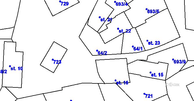 Parcela st. 64/2 v KÚ Radenice, Katastrální mapa