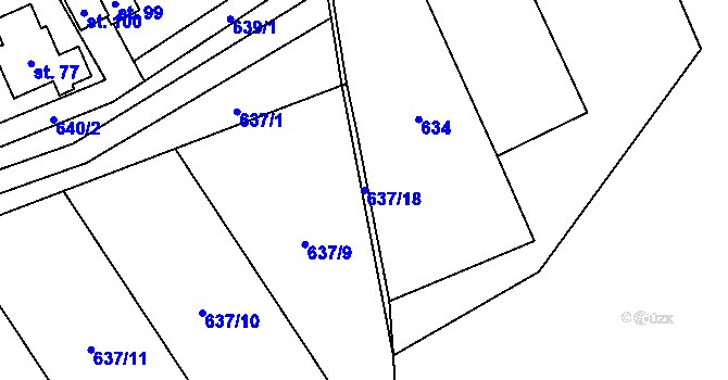 Parcela st. 637/18 v KÚ Radenice, Katastrální mapa